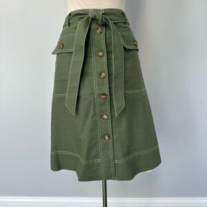 J. Crew Olive A-Line Skirt with Button Detail